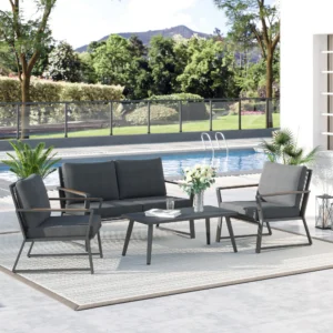 4-teiliges Gartenmöbel-Set, Alu-Garnitur, Outdoor-Sofa mit Sesseln, Zweisitze...