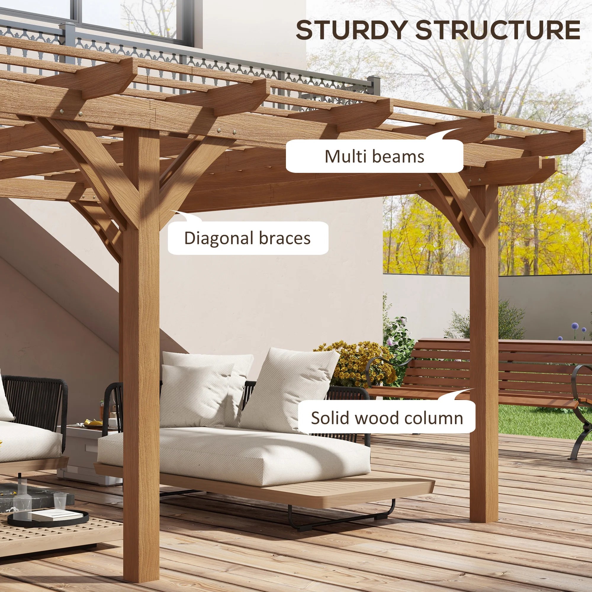 CampGlut Holz Pergola 12x16 Garten Camping Rankgitter.