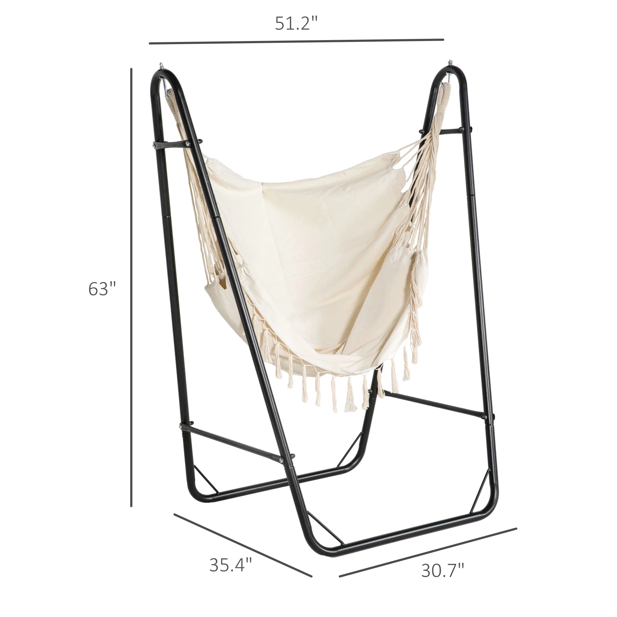 Hanging chair with U-stand, side pocket, cream white - Image 4
