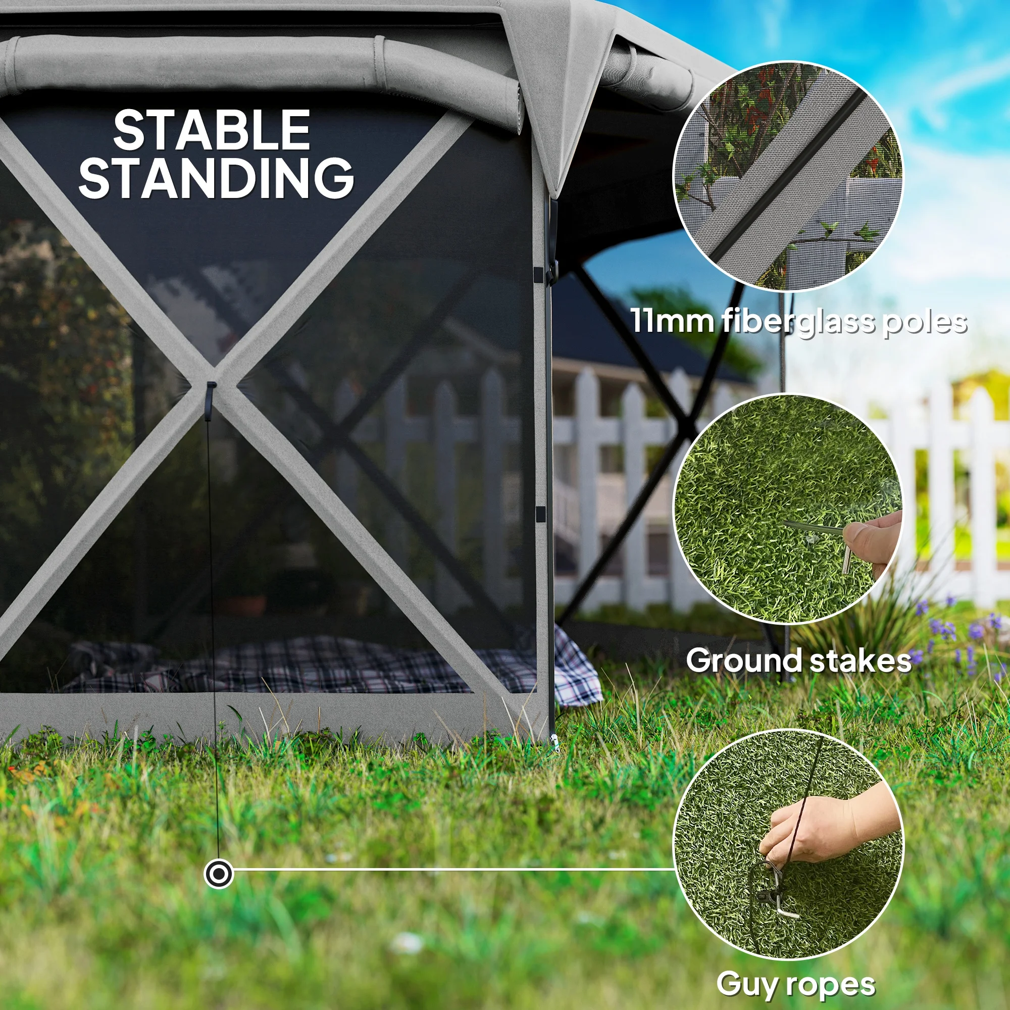 11 x 11ft Pop-Up-Gazebo-Sichtschutzzelt mit abnehmbarem Dach, aufrollbaren Wi... – Bild 8