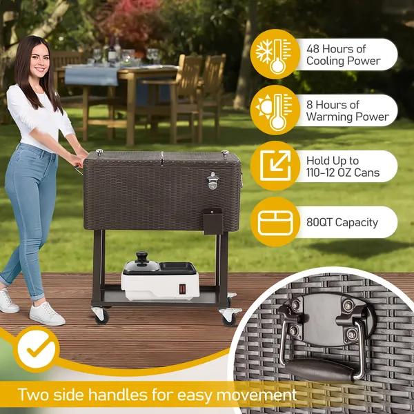 CampGlut Rattan-Kühlbox mit stabilen Beinen für Camping.