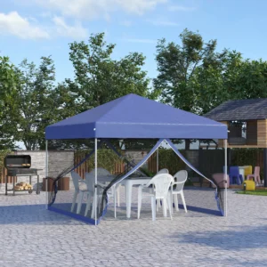10 x 10 Pop-Up-Pavillon, Partyzelt mit Rolltasche, Fliegenschutzraum, höhenve...