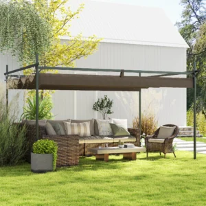CampGlut 10x13 Metall-Pergola-Markise, ausziehbar, für Terrassen und Balkone.