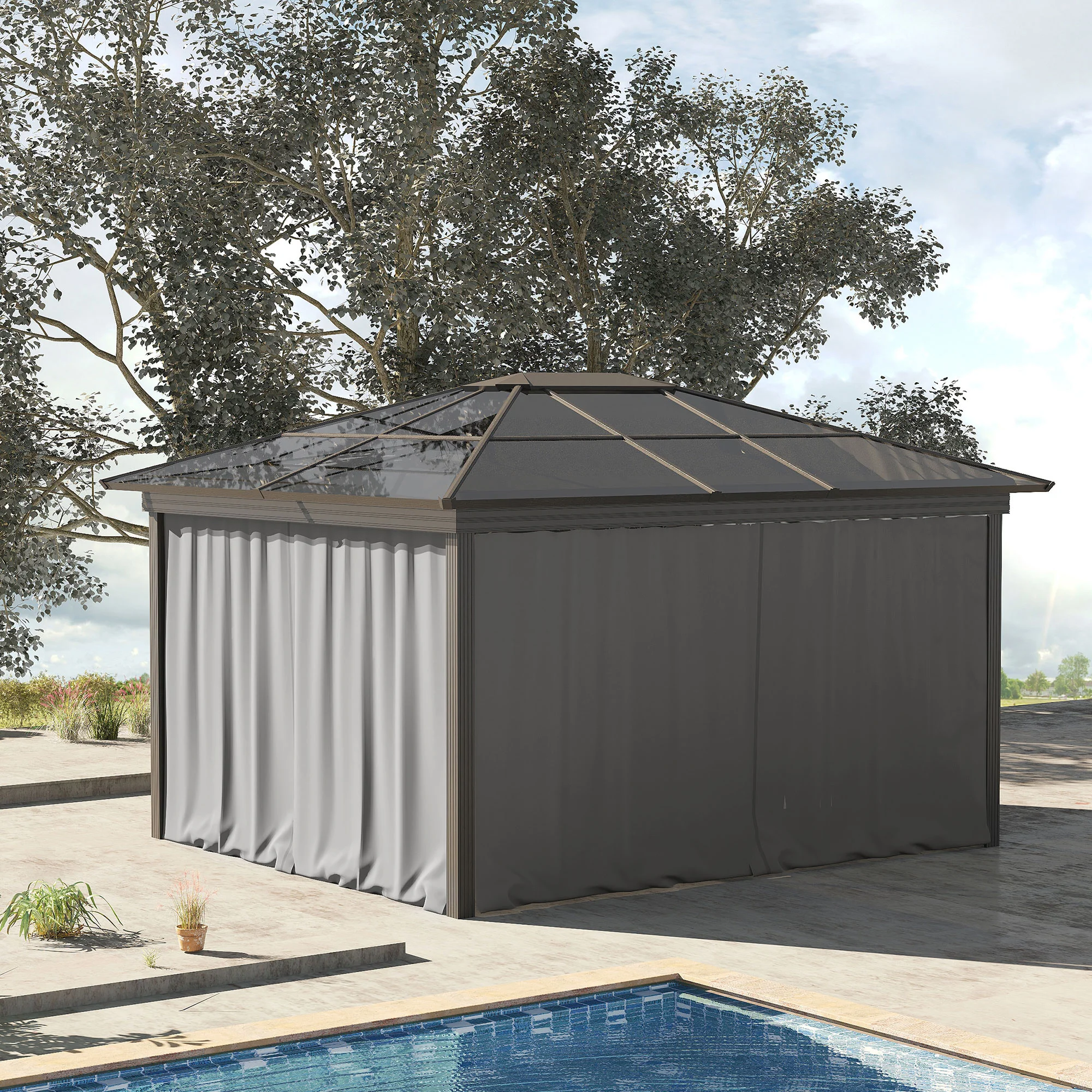 9,84 x 9,84 m Pavillon-Seitenwand-Set mit Haken/C-Ringen, Grau – Bild 4