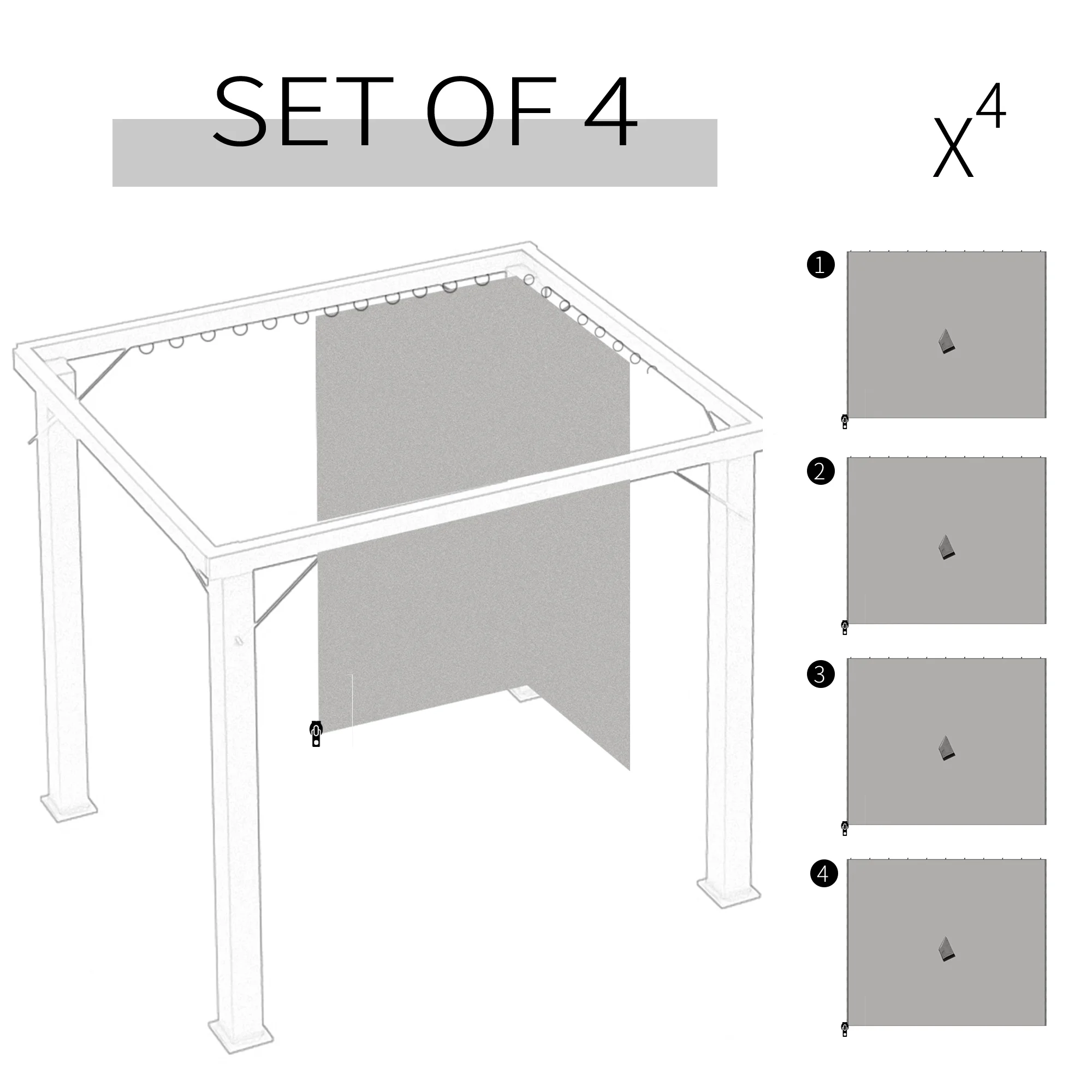 9,84 x 9,84 m Pavillon-Seitenwand-Set mit Haken/C-Ringen, Grau – Bild 2