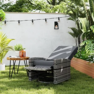 Outdoor-Klappsessel aus Rattan, 360° drehbar, Fußstütze, wasserabweisende Kis...