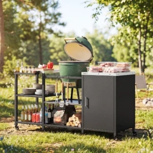 CampGlut Grill Table für Big Green Egg Grill – Gesamtansicht.