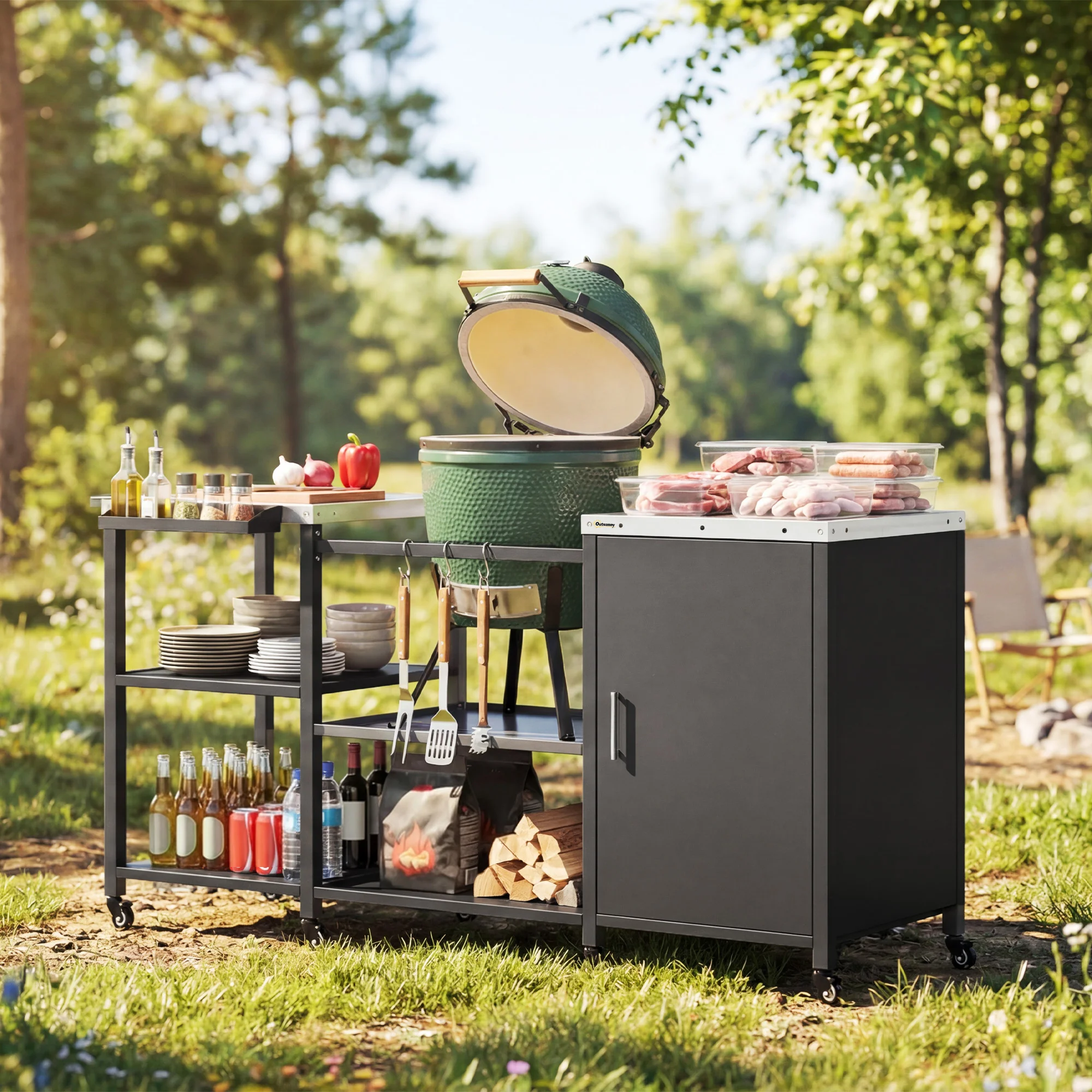 CampGlut Grill Table für Big Green Egg Grill – Gesamtansicht.