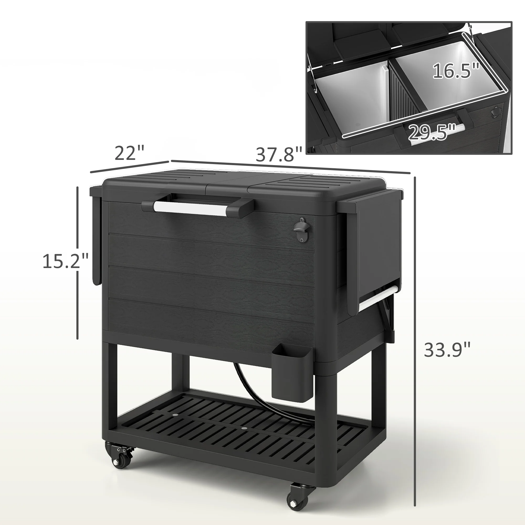 104 Quart Großer Outdoor-Kühlwagen, Rollkühltruhe mit Flaschenöffner & Ablage... – Bild 6