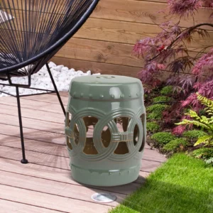 CampGlut Keramik Gartenhocker mit Doppelmünzen Design Outdoor.