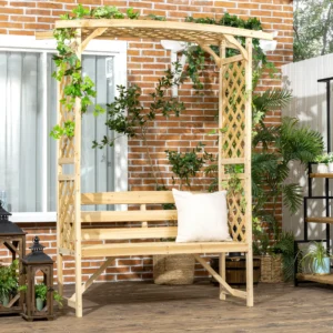 Gartenbank aus Holz, Rankhilfe für Kletterpflanzen, Natur