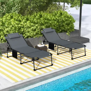 CampGlut klappbarer Pool-Liegestuhl mit Leseloch für Outdoor-Entspannung.