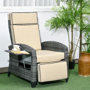 Klappbarer Outdoor-Sessel mit Kissen, verstellbarer Fußstütze, Armlehnen und ...