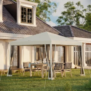 10 x 10 Pop-Up-Pavillon mit Netz, höhenverstellbar, für Garten, Camping, Beige