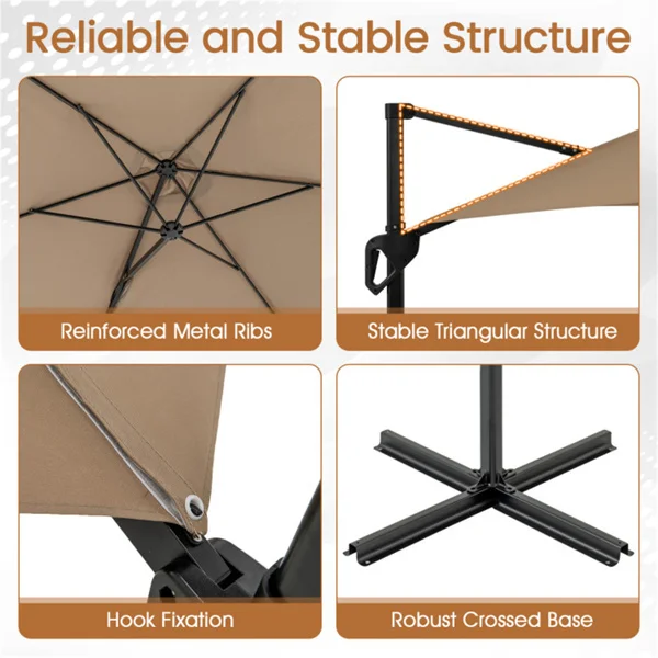 CampGlut 9x8.2FT Cantilever Patio Umbrella mit Sonnenschutz.