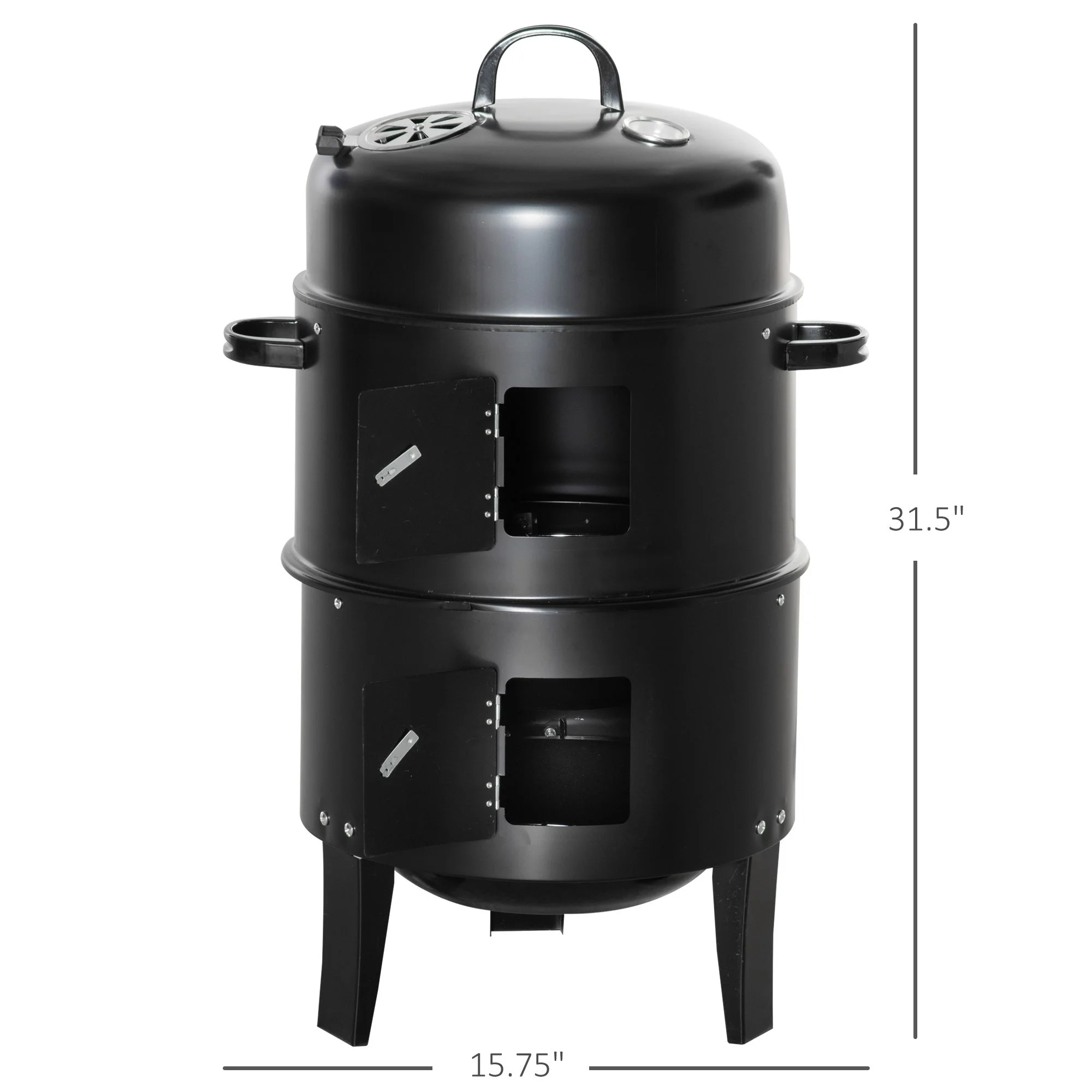 Parrilla de carbón vertical 3 en 1 y ahumador con 2 superficies de cocción y termómetro - Imagen 4