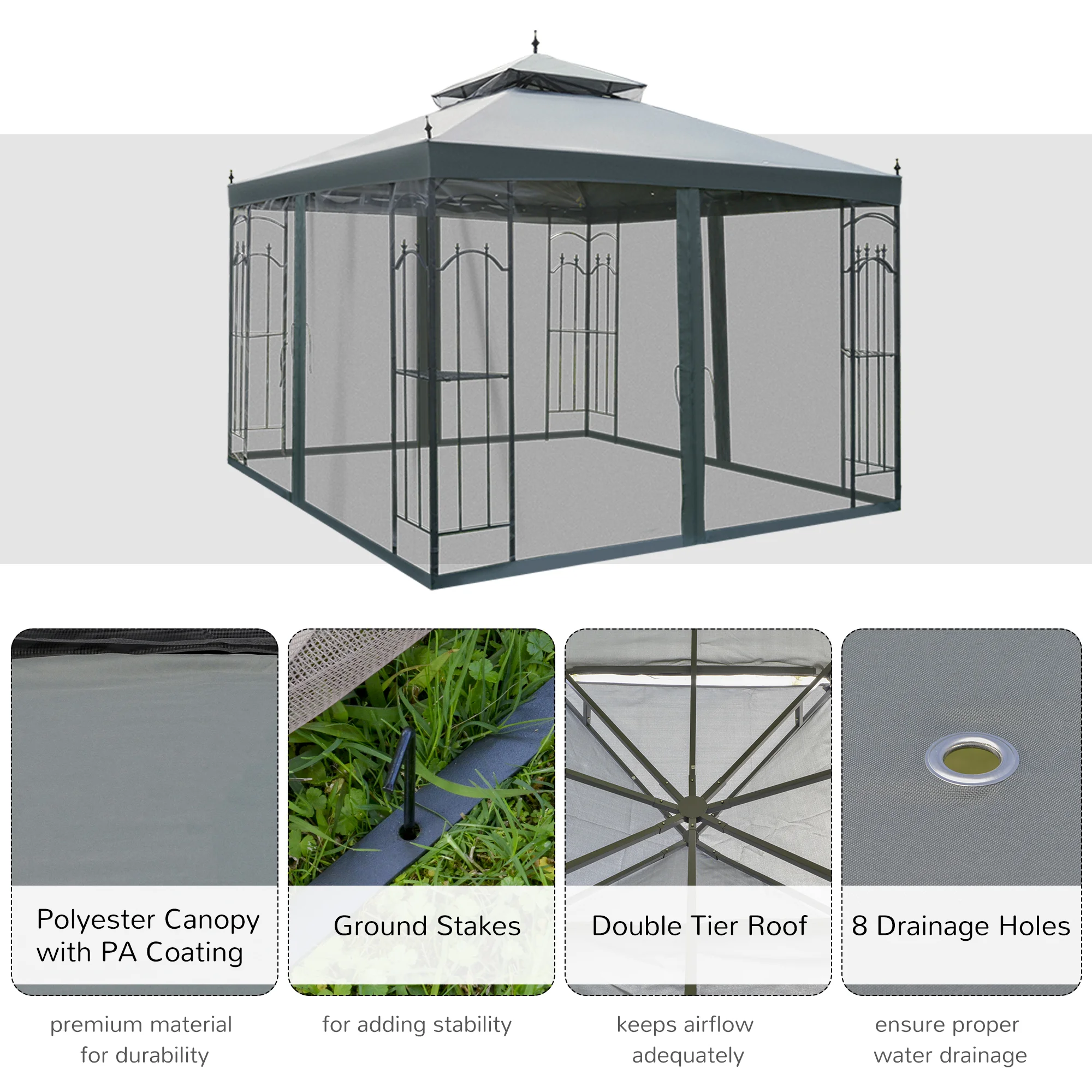 118" x 118" Steel Pavilion for Patio with Removable Mosquito Nets, Ab... - Imagen 2