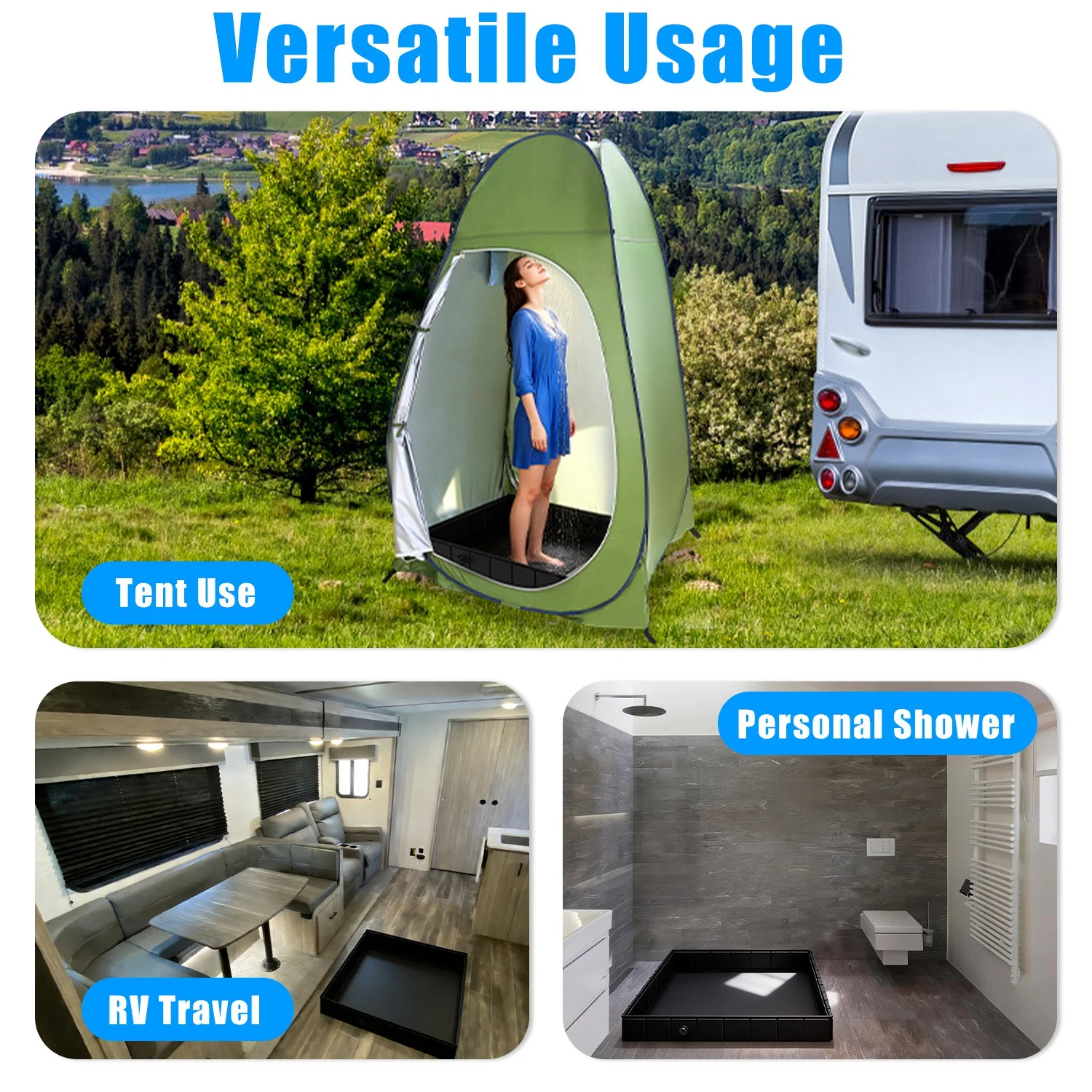 Bac de douche pliable 41x41x5,5 cm pour camping avec tuyau d'évacuation – Image 6