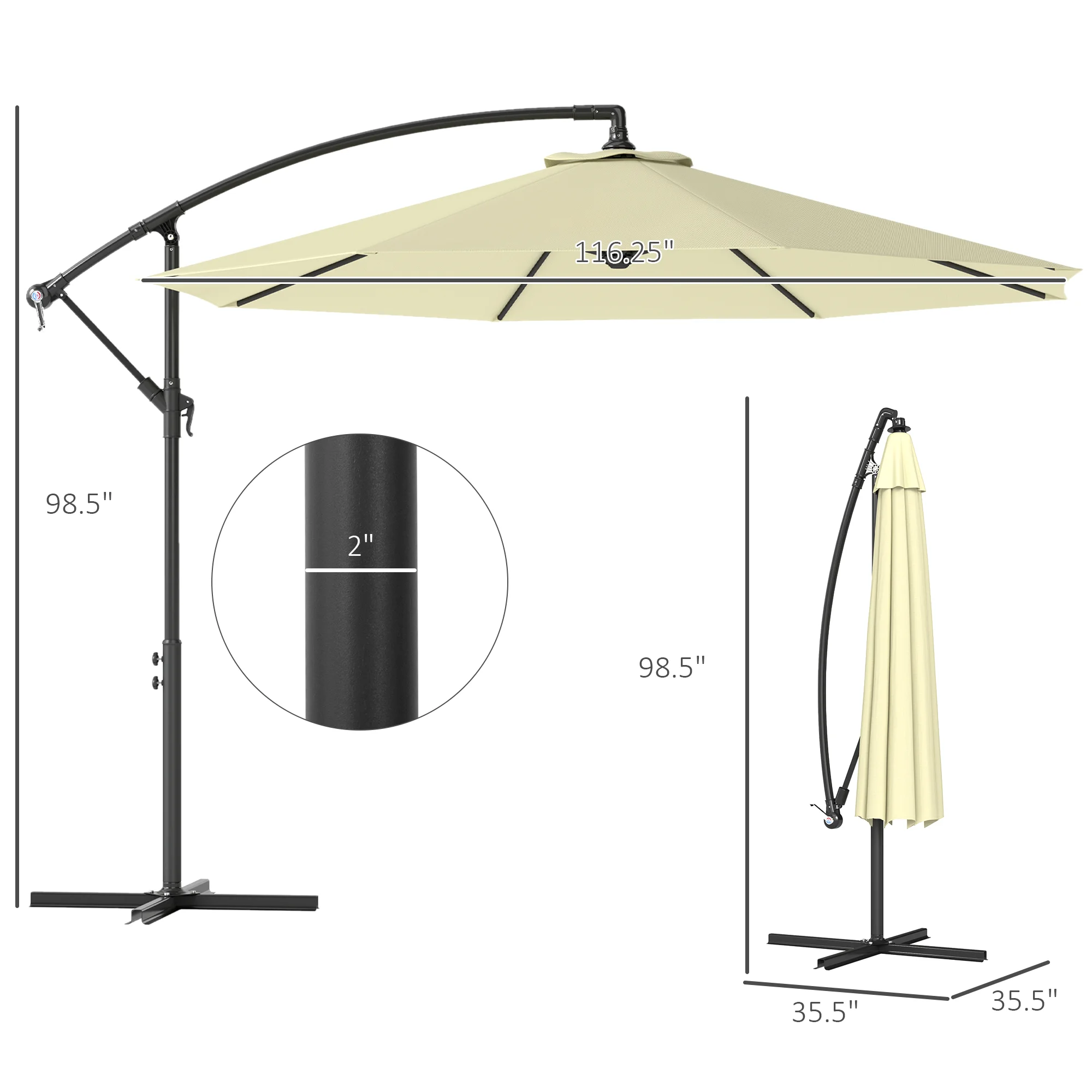 10 Ausleger-Sonnenschirm mit Kippfunktion, UV- & wasserfestem Material, Kreuz... – Bild 8
