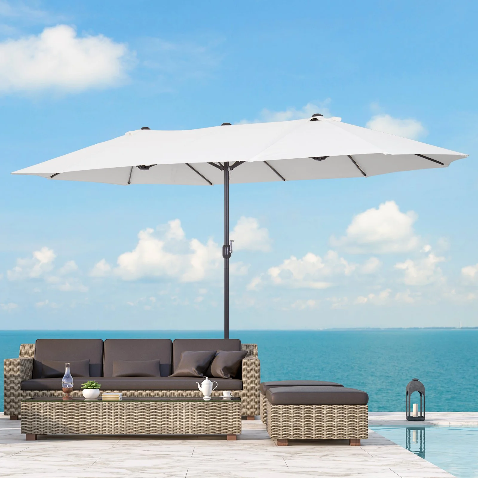 15ft Doppelseitiger Marktschirm, extra groß, mit Kurbel, für Terrasse, Rasen,... – Bild 7