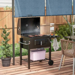 CampGlut Holzkohlegrill und Smoker-Kombi, Outdoor-Trolley für Camping und Picknick.