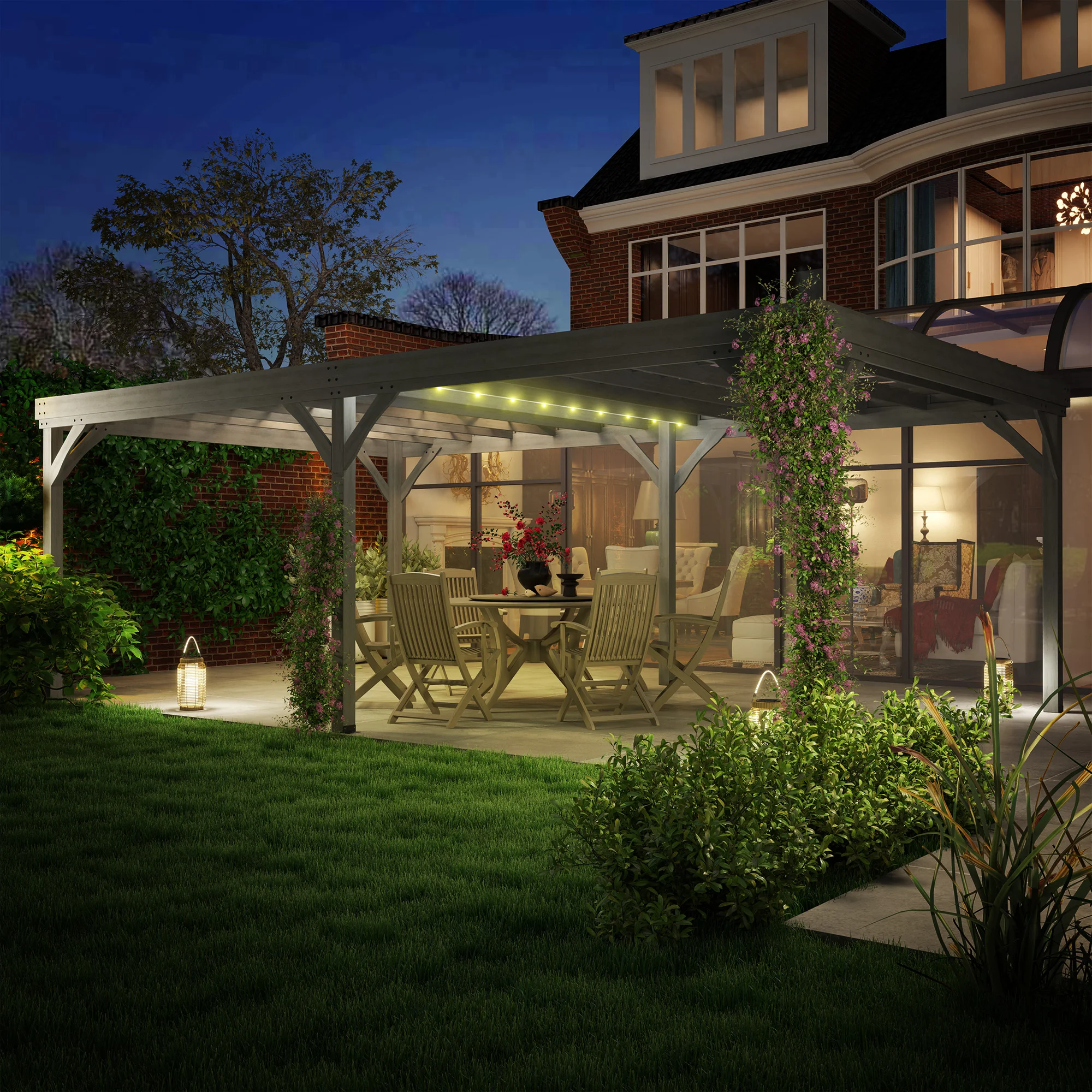 Pergola en bois extérieure 12 x 20, treillis pour vigne avec ancrages en béton pour jardin, terrasse... - Imagen 8