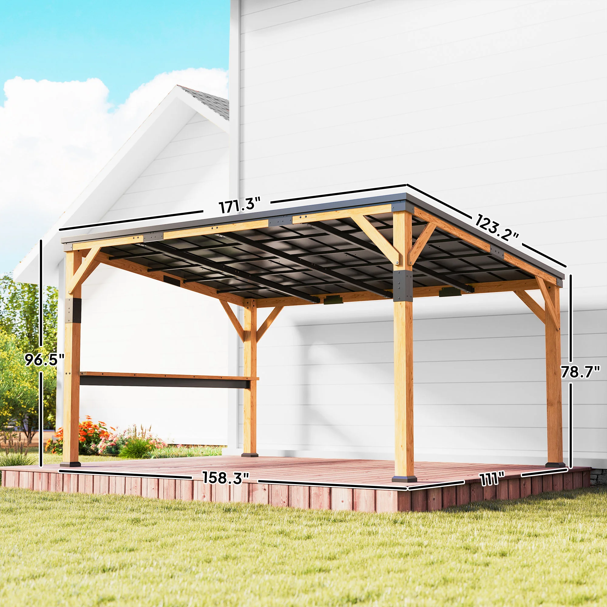 10 x 14 Holz-Gartenpavillon, Hardtop-Anbaupavillon mit verzinktem Stahldach, ... – Bild 6