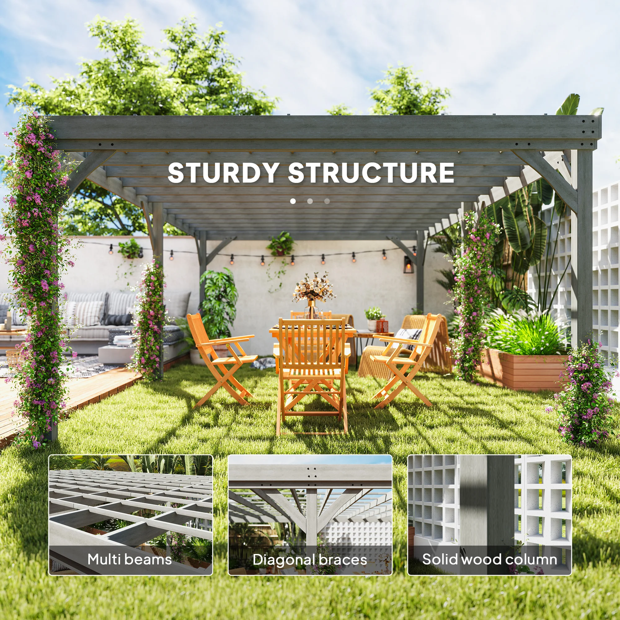 Pergola en bois extérieure 12 x 20, treillis pour vigne avec ancrages en béton pour jardin, terrasse... - Imagen 3