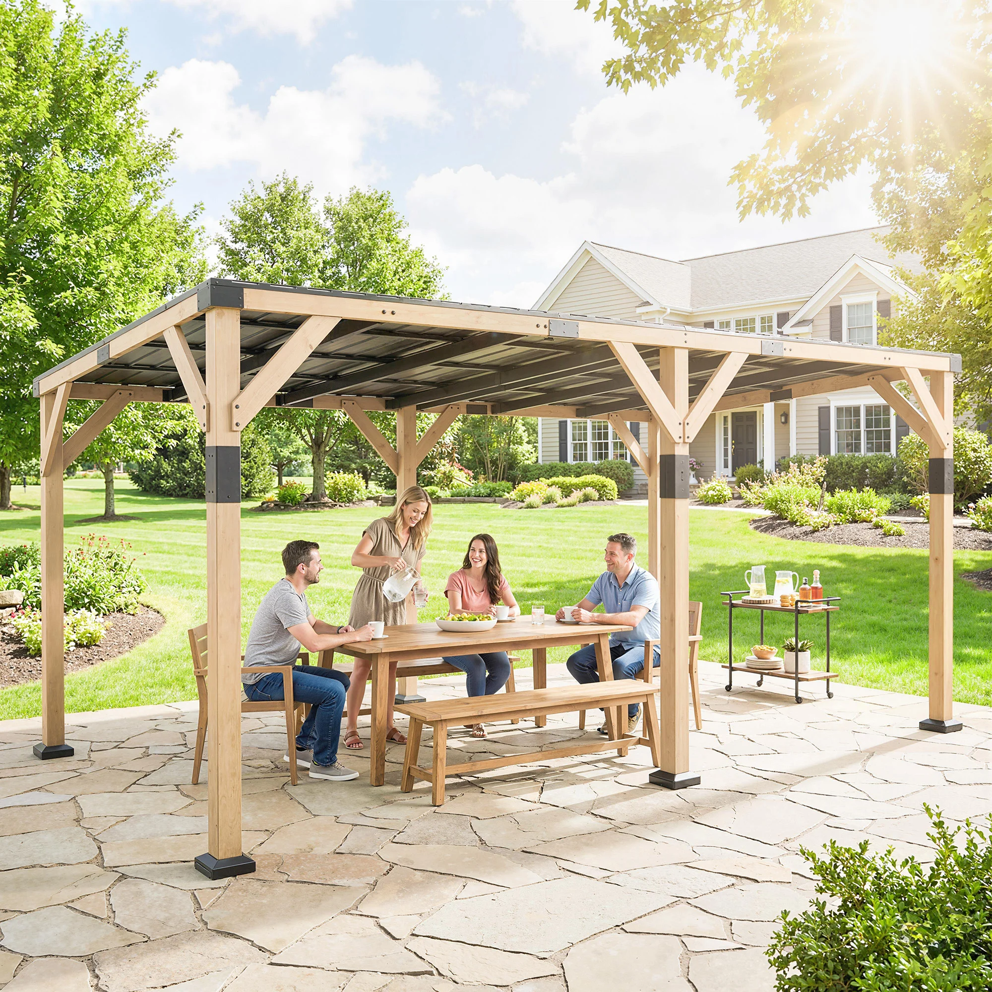 CampGlut 10x20 Holz-Pavillon im Freien.