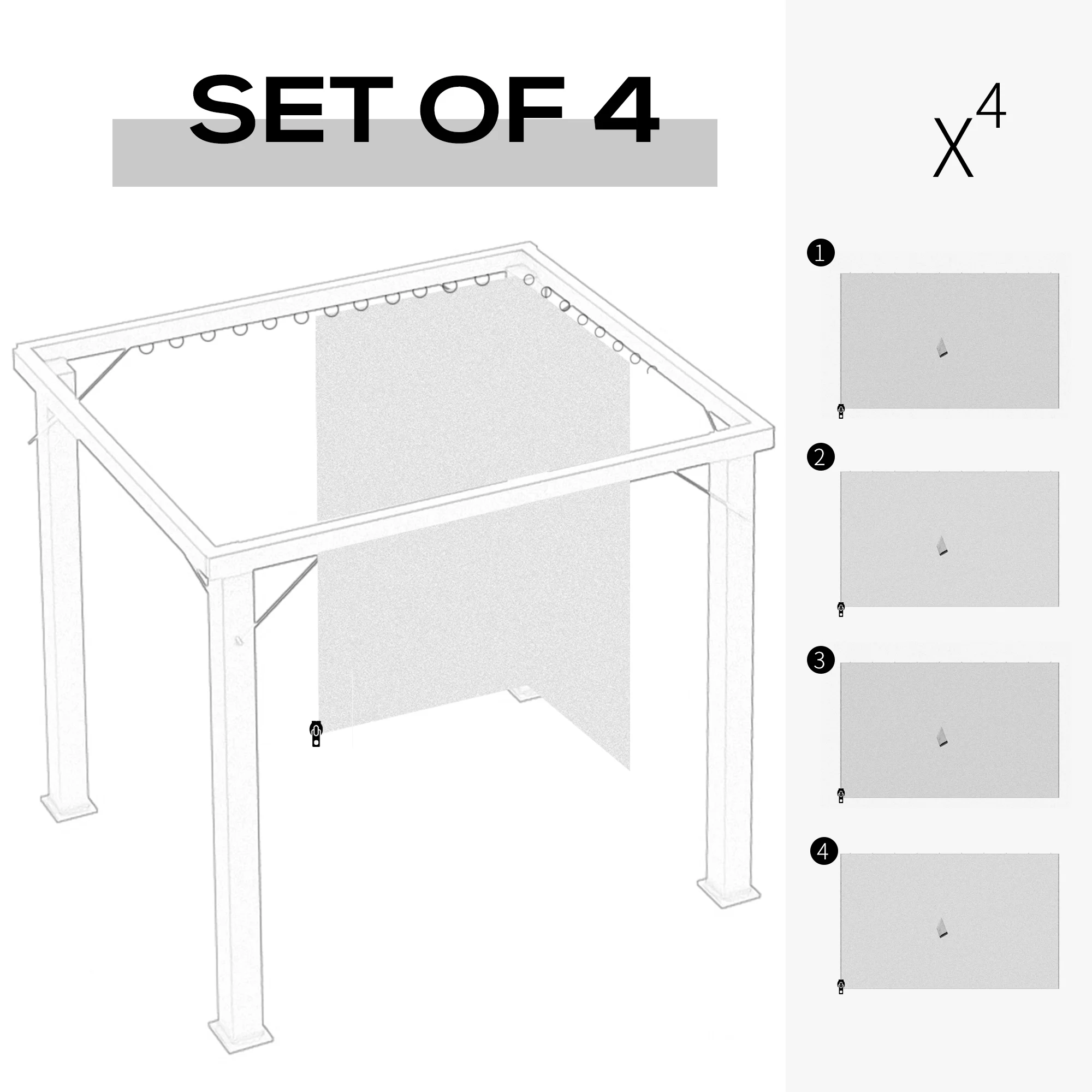 9,84 x 13,1 m Pavillon-Seitenwand-Set mit Haken/C-Ringen, Hellgrau – Bild 3