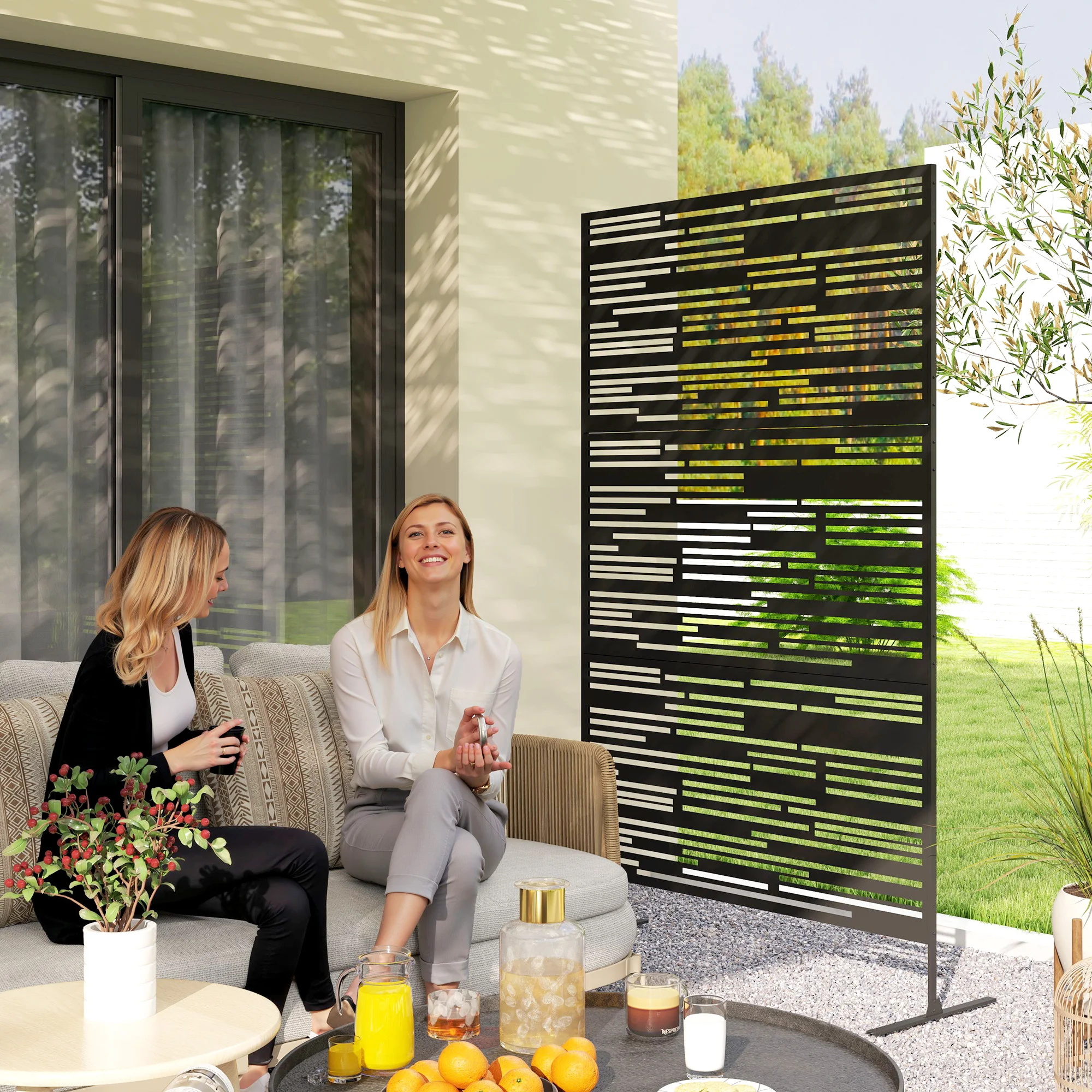 78" H x 48" B Metall Sichtschutz, freistehend, dekorativ, für Balkon, Schwarz