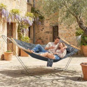 Outdoor Hängematte für 2 Personen, mit Kissen & Polster, 200 kg, Grau