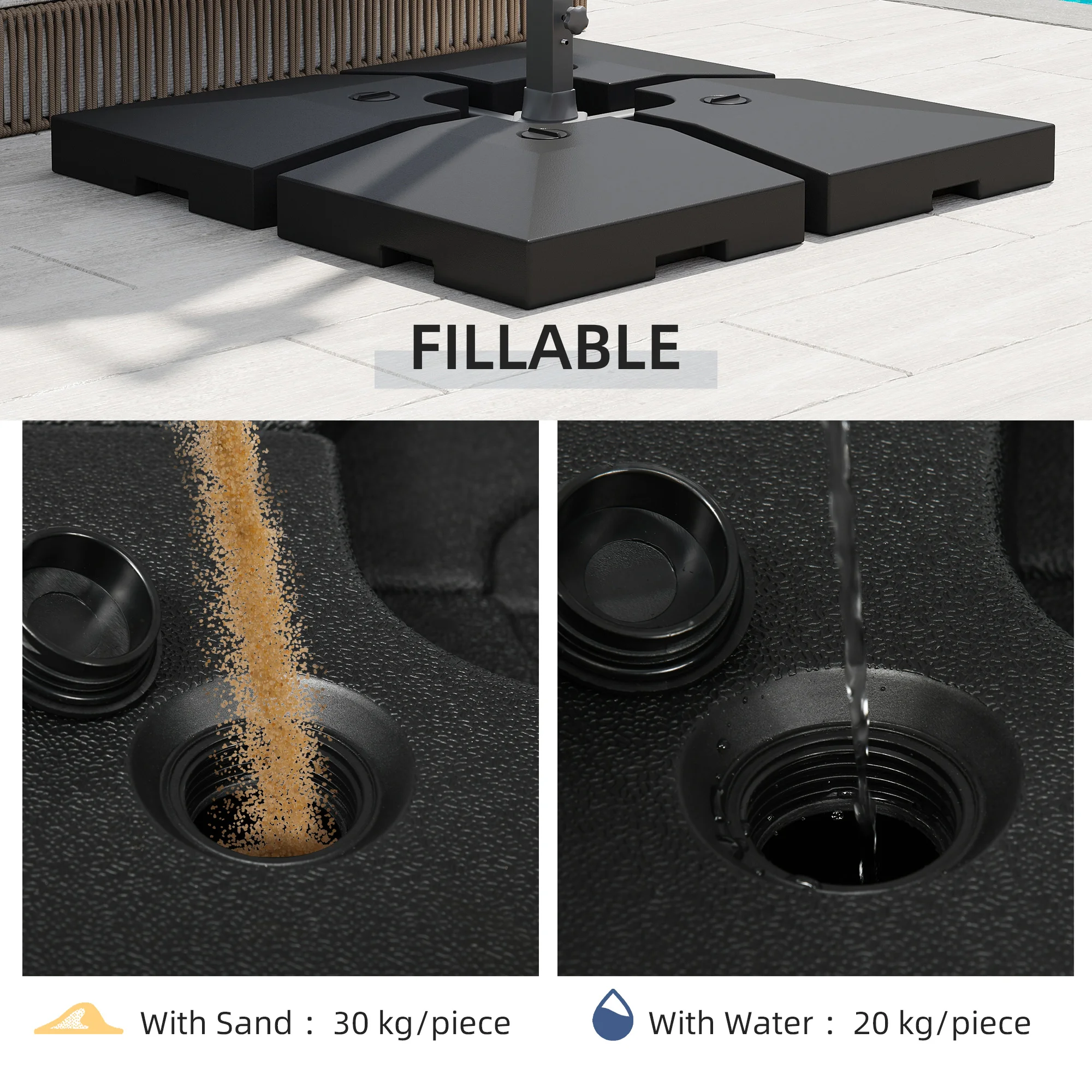 4-Piece Umbrella Base for Patios, Black, 176 lbs Water/264 lbs Sand - Imagen 6
