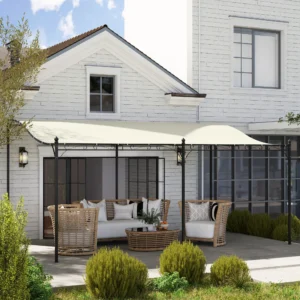 10 x 16 Wand-Pergola-Vordach, Metall-Patio-Vordach mit Ablauflöchern, Cremeweiß