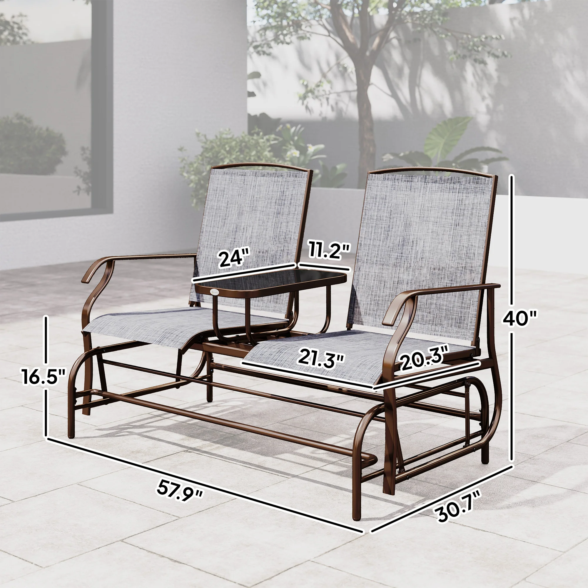 2-Sitzer Gartenschaukel mit Mitteltisch & Einzelsesseln, bis 160 kg, braun – Bild 6