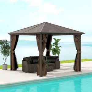 CampGlut Hardtop-Pavillon 10x10, Alurahmen, Vorhänge, Outdoor.