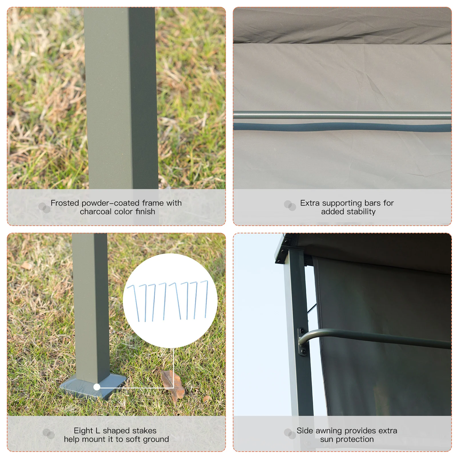 Pérgola para parrilla de 7 pies, toldo para barbacoa con toldo lateral antisol, 2 estantes exteriores, ... - Image 3