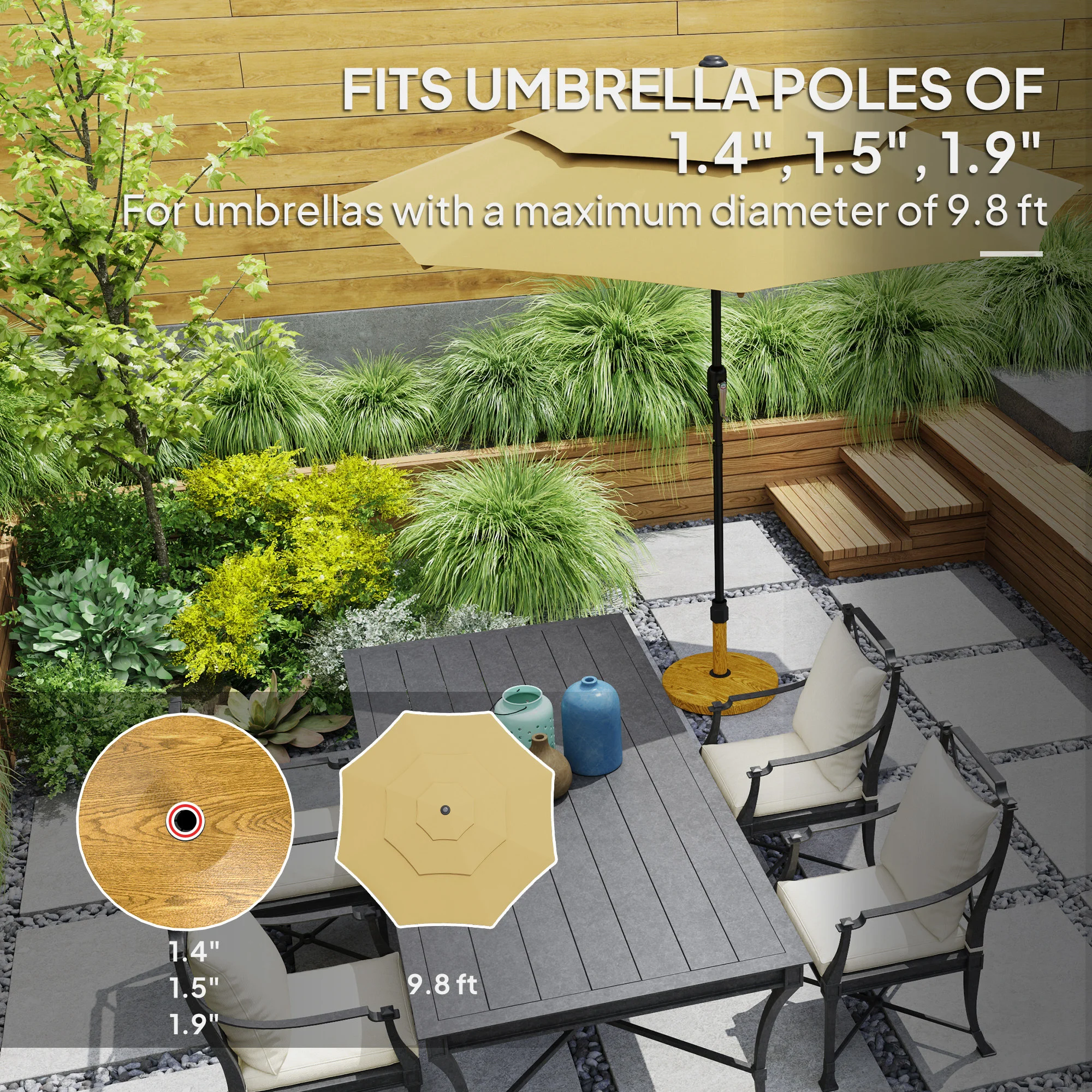 Terrassenschirmständer, verstellbar, schwer, Naturholz – Bild 5