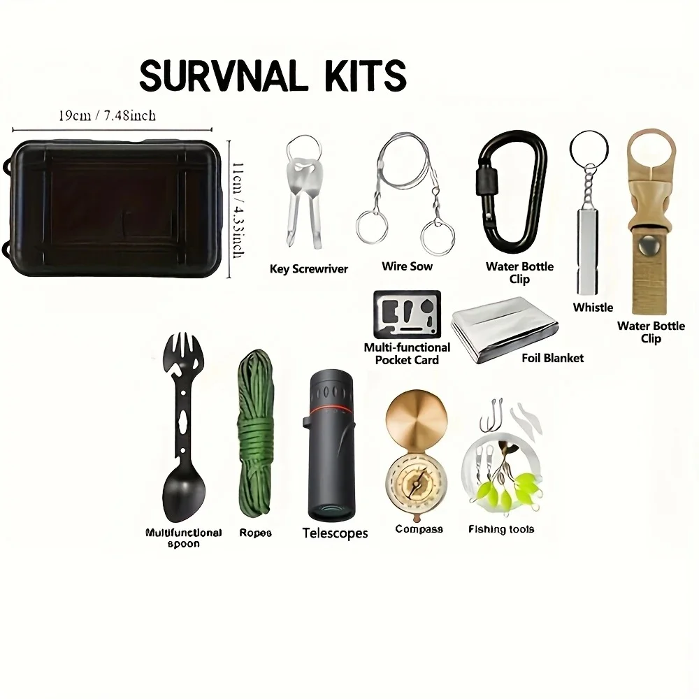 Outdoor-Camping-Set mit Schlafsack, Trillerpfeife, Kompass, Minischlüssel und... – Bild 5