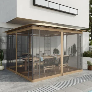 CampGlut Ersatz-Seitenwandnetz für 10x10 Pavillons in Beige.