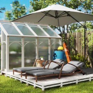 2er Set Polyrattan-Liegestuhl, 5-fach verstellbar, mit Rollen & Polster