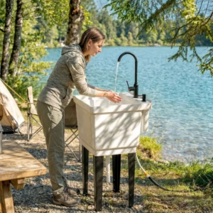 CampGlut tragbarer 23-Gallonen-Waschbecken und Spuelbecken fuer Camping.