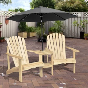 Feuerstelle Sitzgruppe: 2 Holz Adirondack Stühle mit Tisch & Sonnenschirmloch...