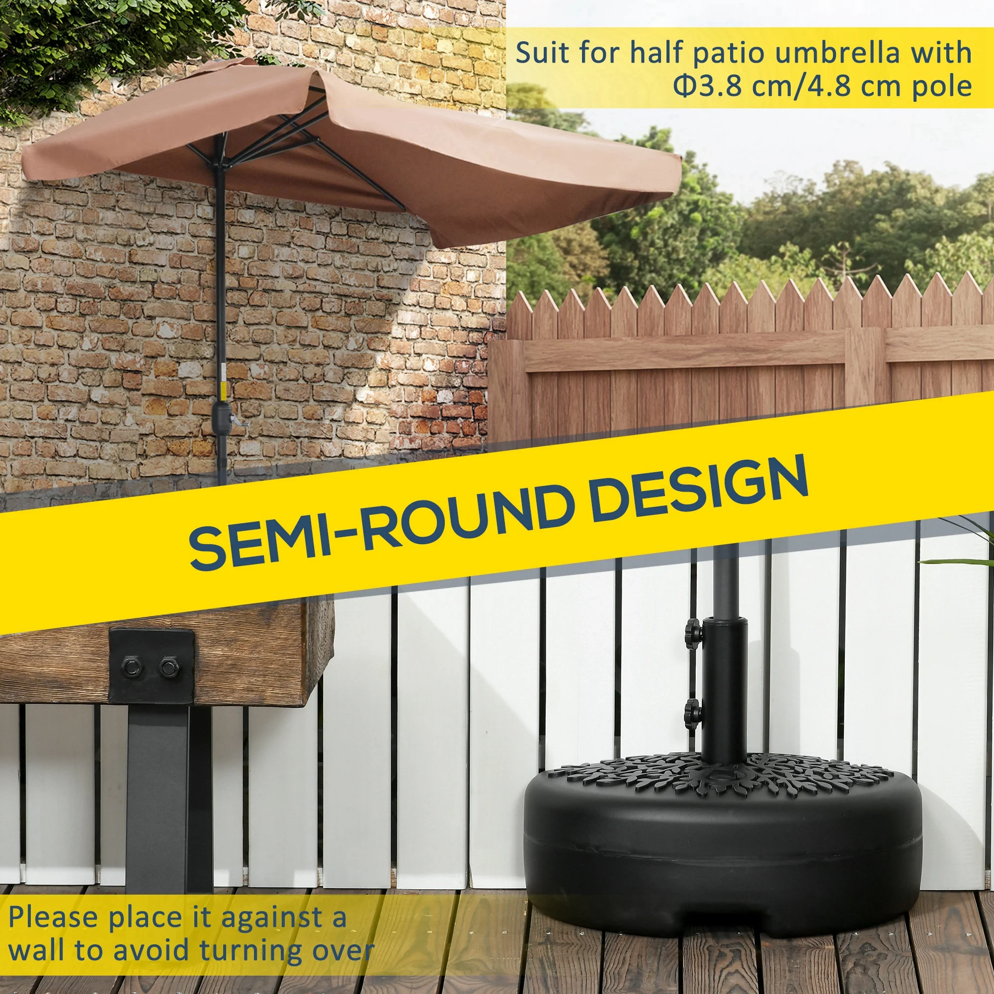 Halbrunder Schirmständer, sand- oder wasserbefüllbar, für Terrasse, Garten, 4... – Bild 8