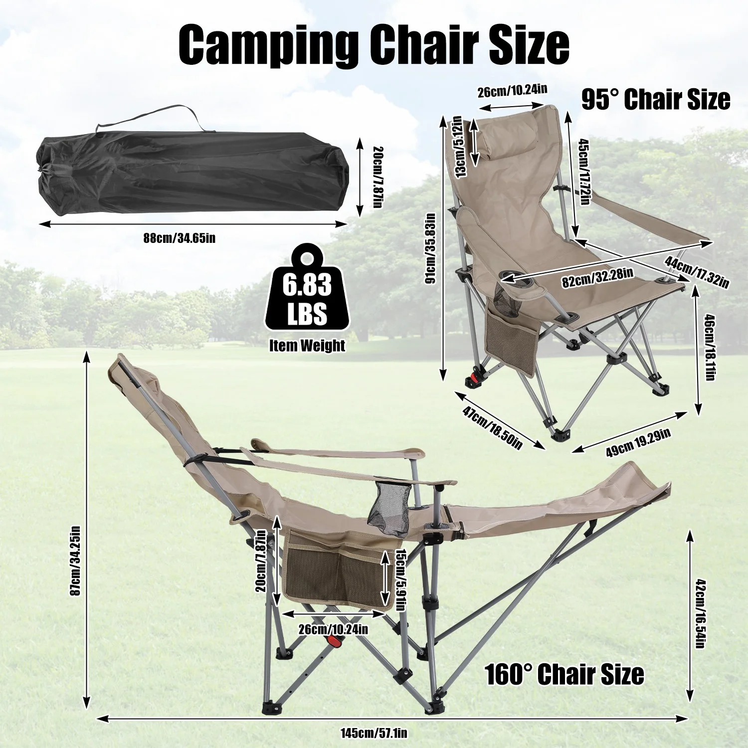 CampGlut klappbarer Campingstuhl mit Fußablage.