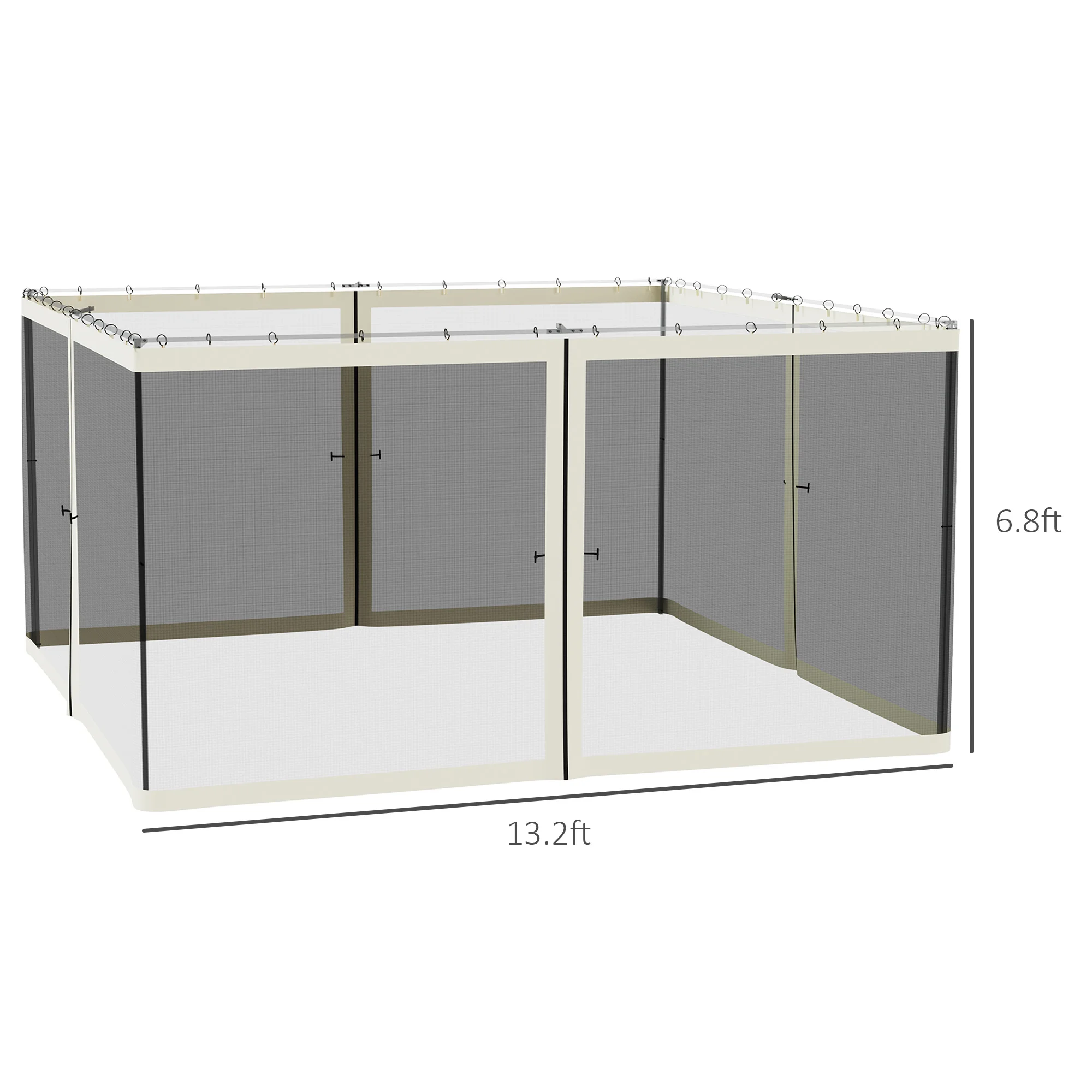 13x13 Pavillon Moskitonetz mit Reißverschluss, schwarze Ringe, Polyester, was... – Bild 4