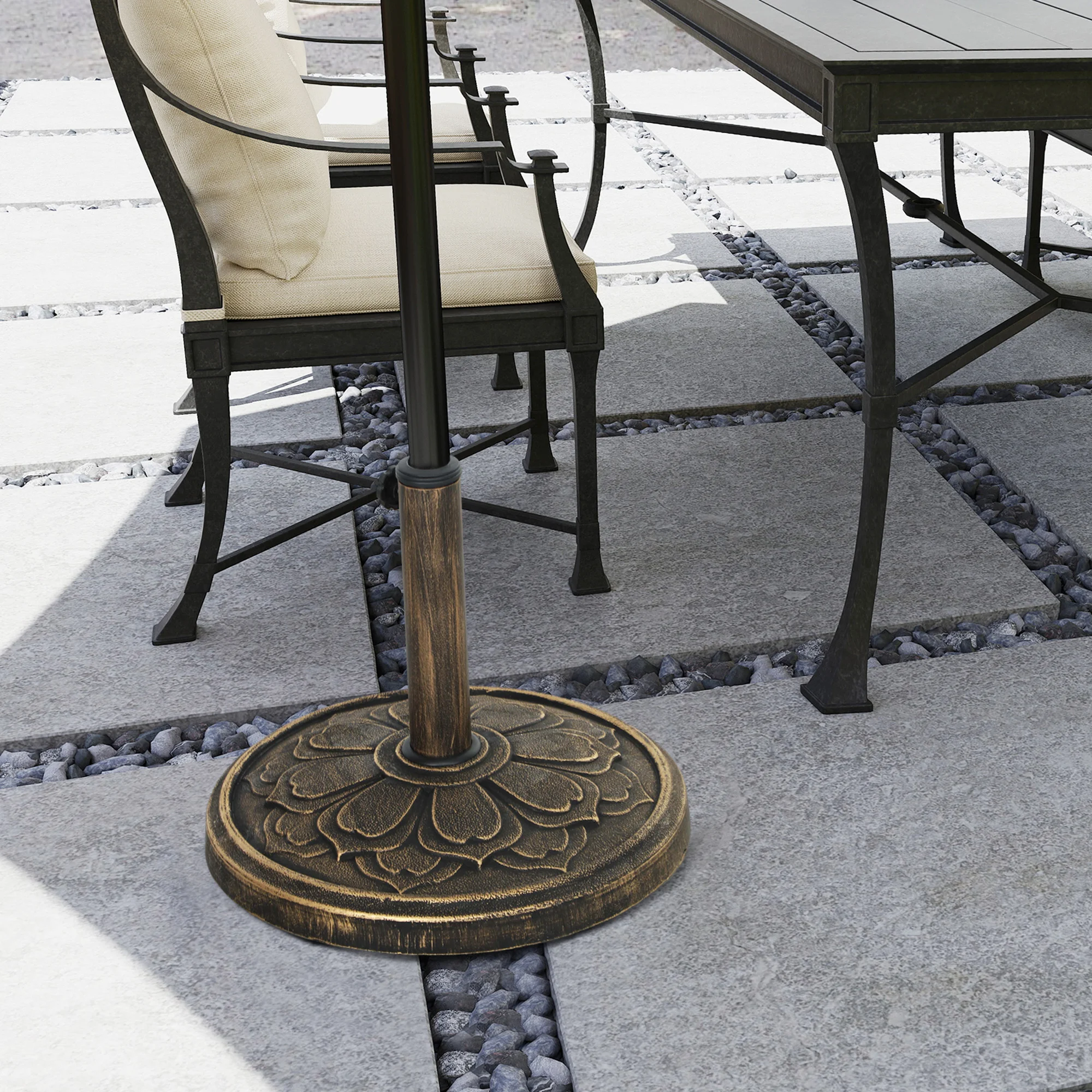 Base Redonda para Sombrilla de Terraza, 12 kg Resina, para Postes de 3,3/3,8/4,8 cm, Bronce – Image 2