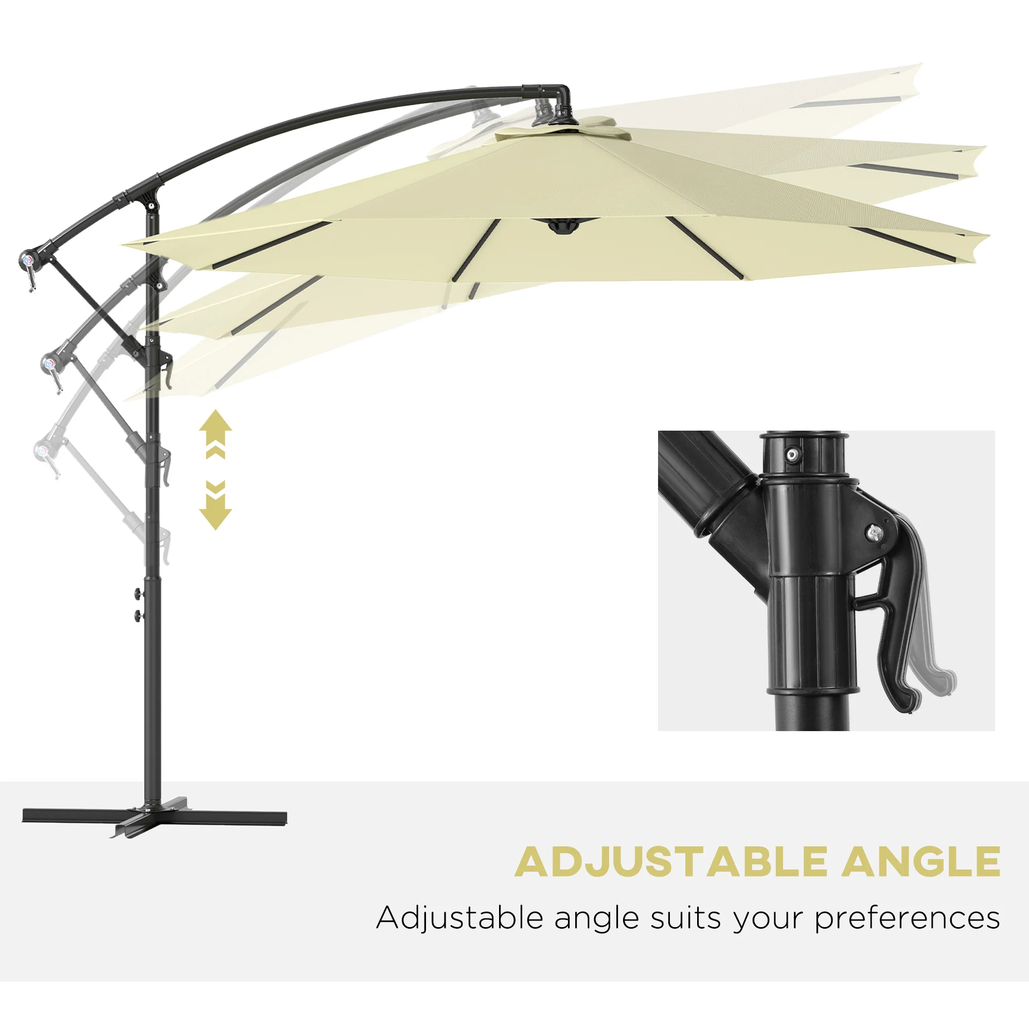 10 Ausleger-Sonnenschirm mit Kippfunktion, UV- & wasserfestem Material, Kreuz... – Bild 2