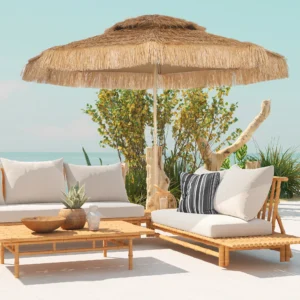 CampGlut 10ft Hula Tiki Sonnenschirm mit Strohdach für den Garten.