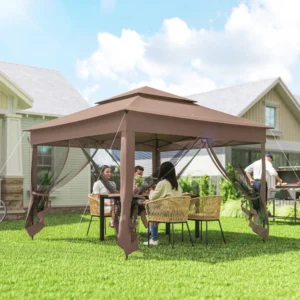 Outdoor-Pavillon mit Reißverschlussnetz, Tragetasche, 11 x 11, Braun
